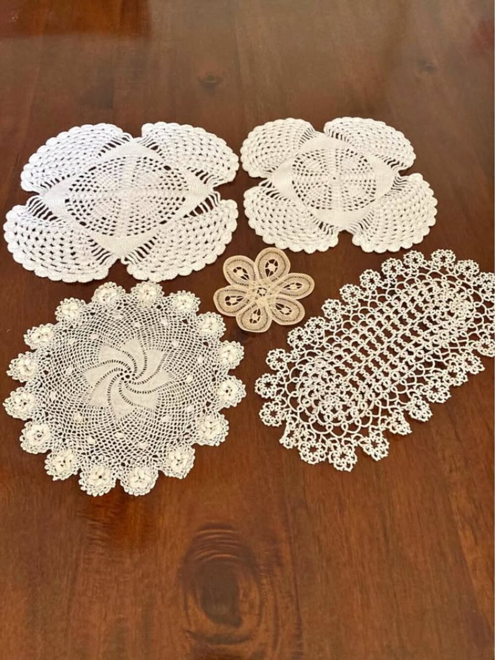 Vintage Handmade Crochet Lace Doilies Lot of 5 Cottagecore Table Decor